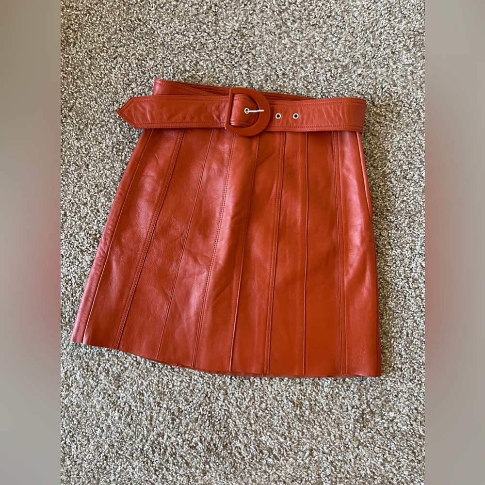 Sandro Real Leather Belted Skirt